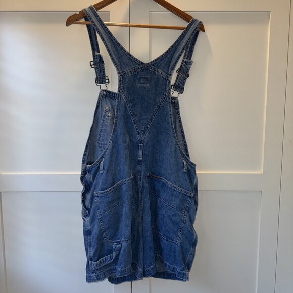 Vintage Calvin Klein Bib Overalls Shorts Jeans Denim Womens L Double Stone Wash - Picture 10 of 16